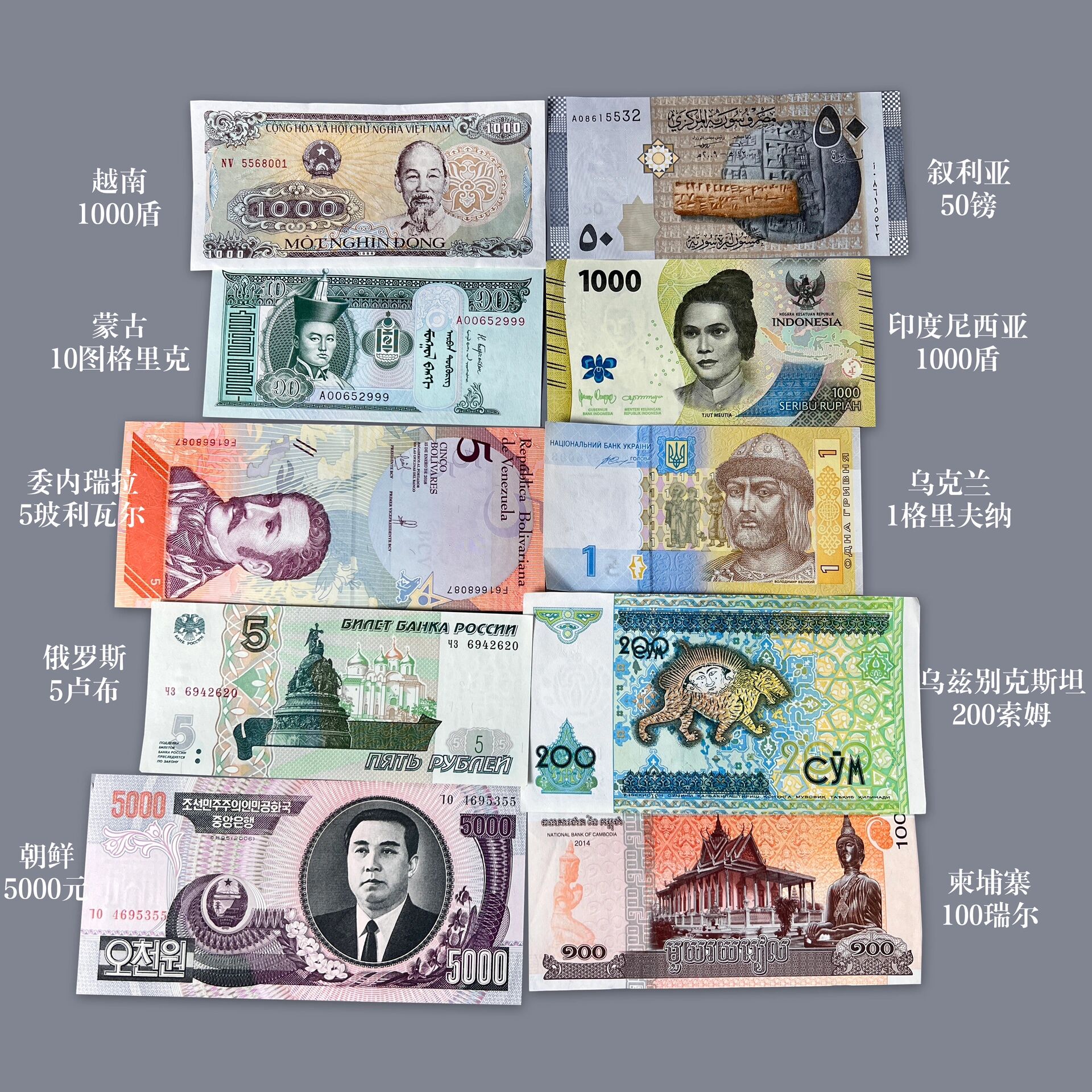 上次有宝宝说不认识这些纸币 小藏就备注了每一张分别是什么国家的