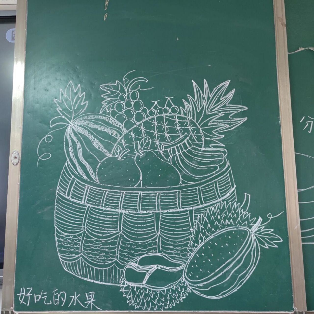 二年级美术课示范画《好吃的水果》 #黑板画# #简笔画# #少儿美术