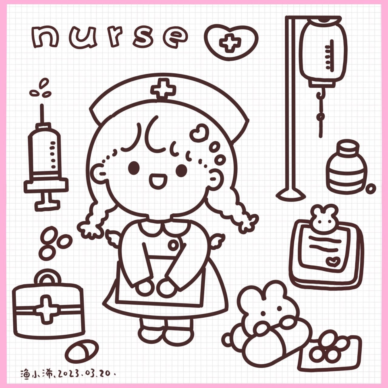简笔画可爱护士小女孩简笔画手帐素材