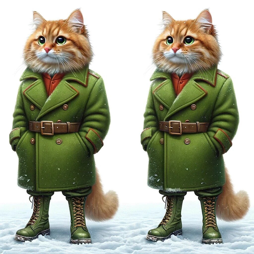 今年流行的军大衣,我们也要来几套 矮胖矮胖的猫咪穿着军大衣,更显萌