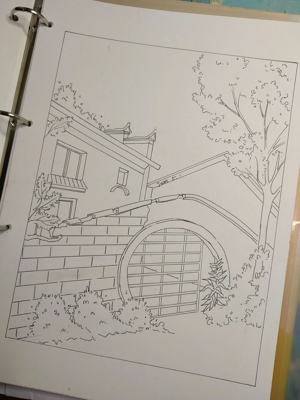 马克笔风景画(后院)线稿 #马克笔画# #风景画# #马克笔风景画# #线稿