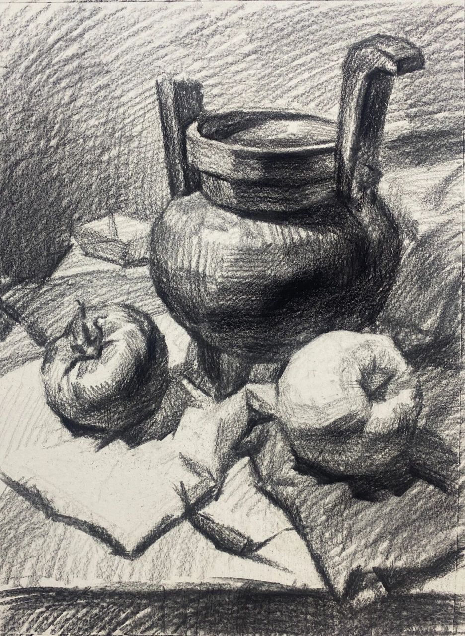 素描静物 素描静物步骤: 作画工具:木炭条,(炭笔,硬炭,中炭,软碳, 特