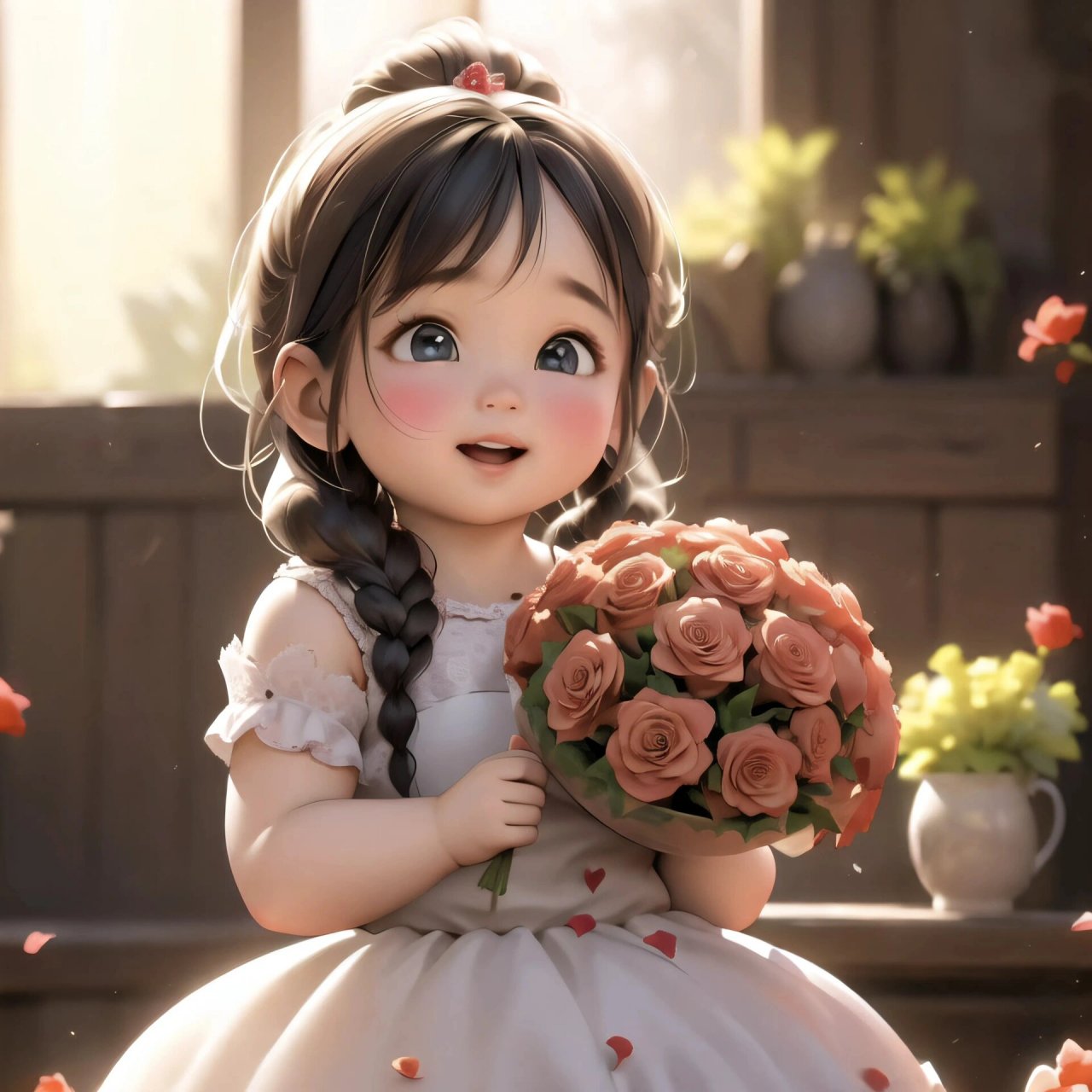 治愈系小女孩09|卡哇伊捧花小女孩头像 送你花花98