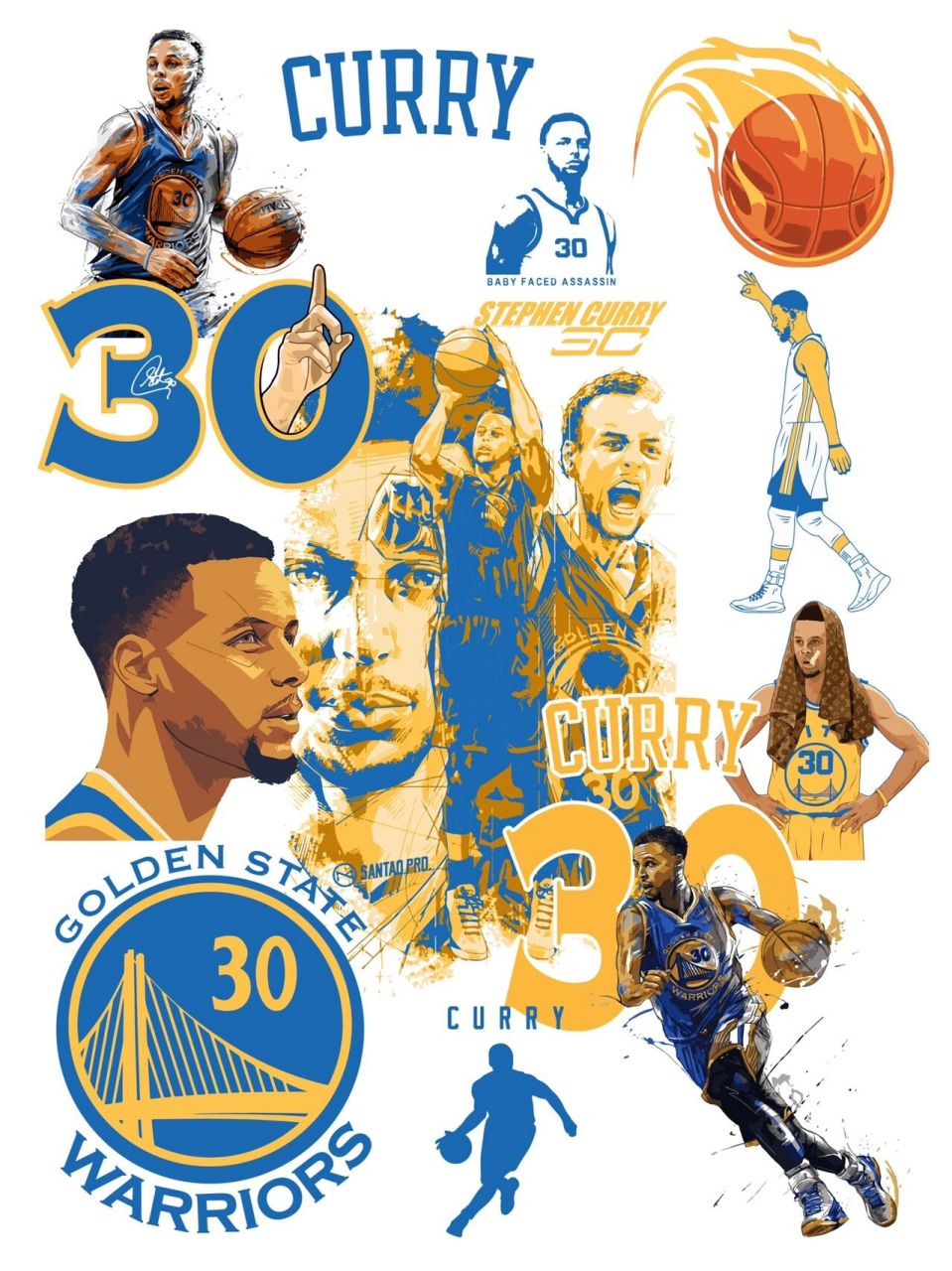 【憨瑞插画】nba球星美式插画三分王库里