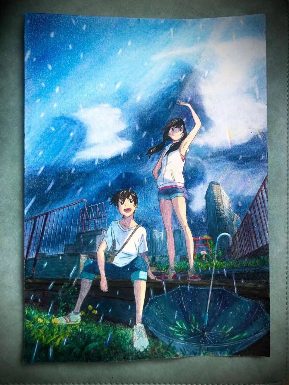 手绘《天气之子》 「看,马上就要放晴了哟」 	 p1 成品 p2 原海报 p3