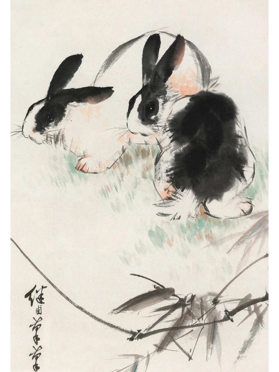 国画写意水墨兔最强王者 图为一代动物画大师刘继卣之作 可以说是近