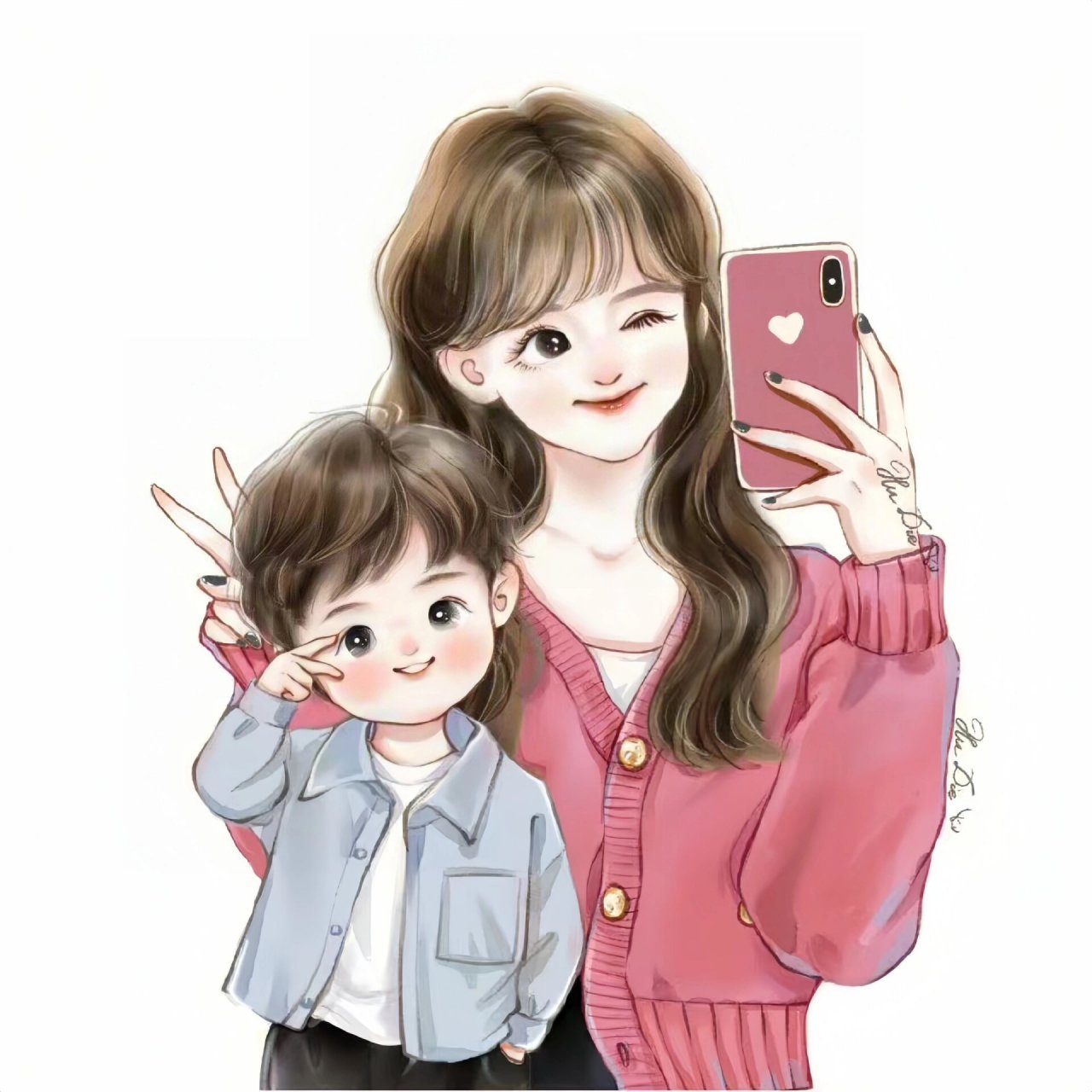 亲子头像/一家四口手绘头像 ,一家四口卡通可爱全家福头像,温馨美满的