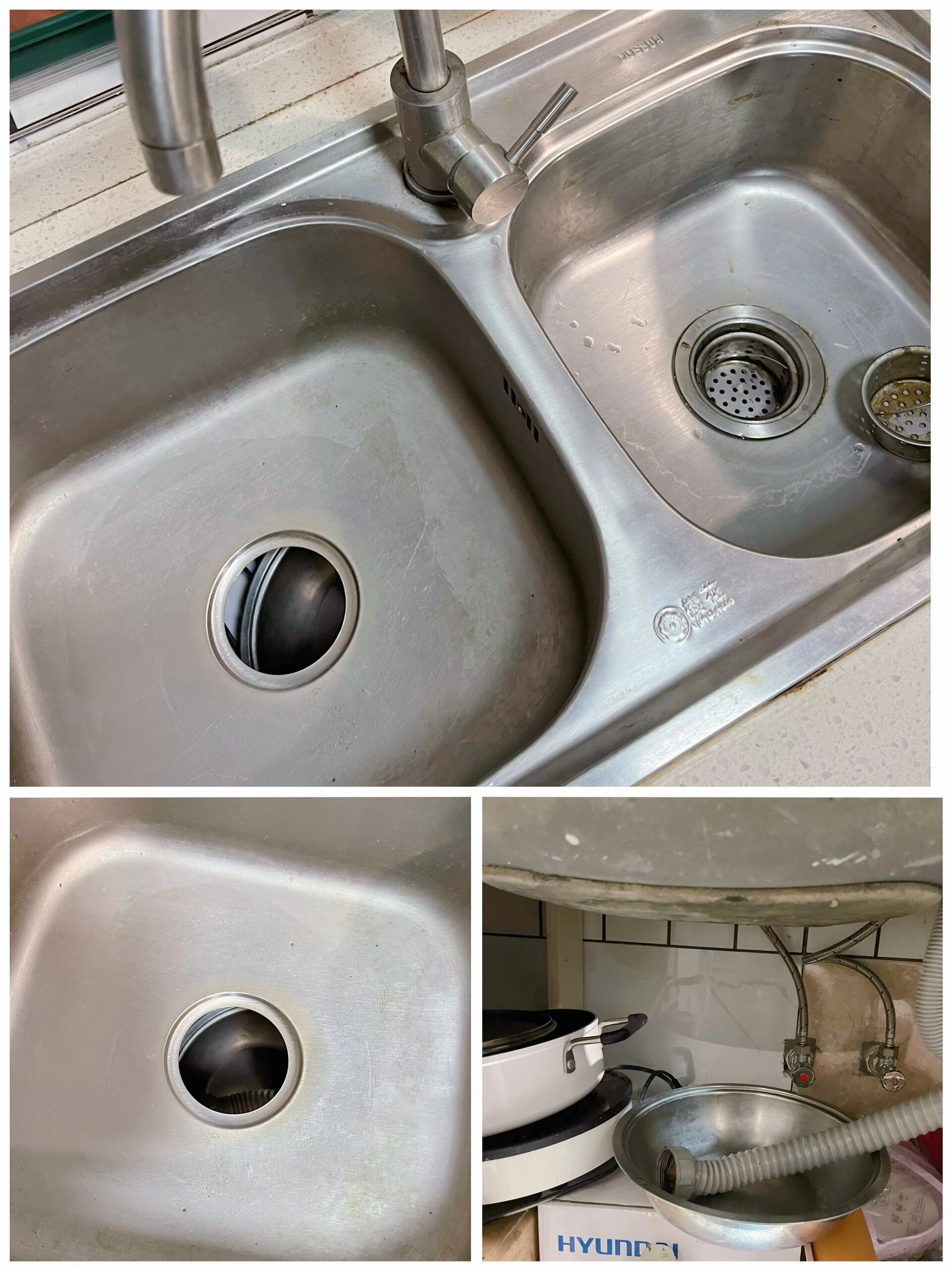 新手修台盆渗水 觉得厨房台盆下面超潮的,观察了一下是管道接口有细微