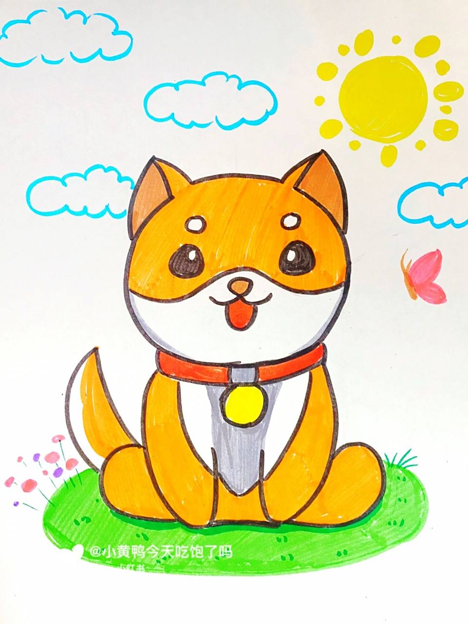 马克笔# #儿童画# #狗狗# #柴犬儿童画# #狗狗儿童画# #柴犬卡通画