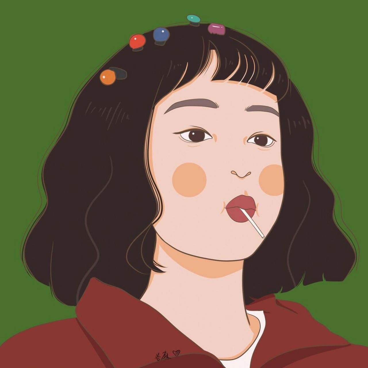 插画 | 头像 | 吸棒棒糖97短发的小仙女 图片92二改92商用92