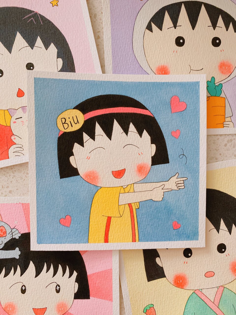 卡通水彩画|樱桃小丸子(附线稿)|手绘头像 一波可爱的樱桃90小丸子