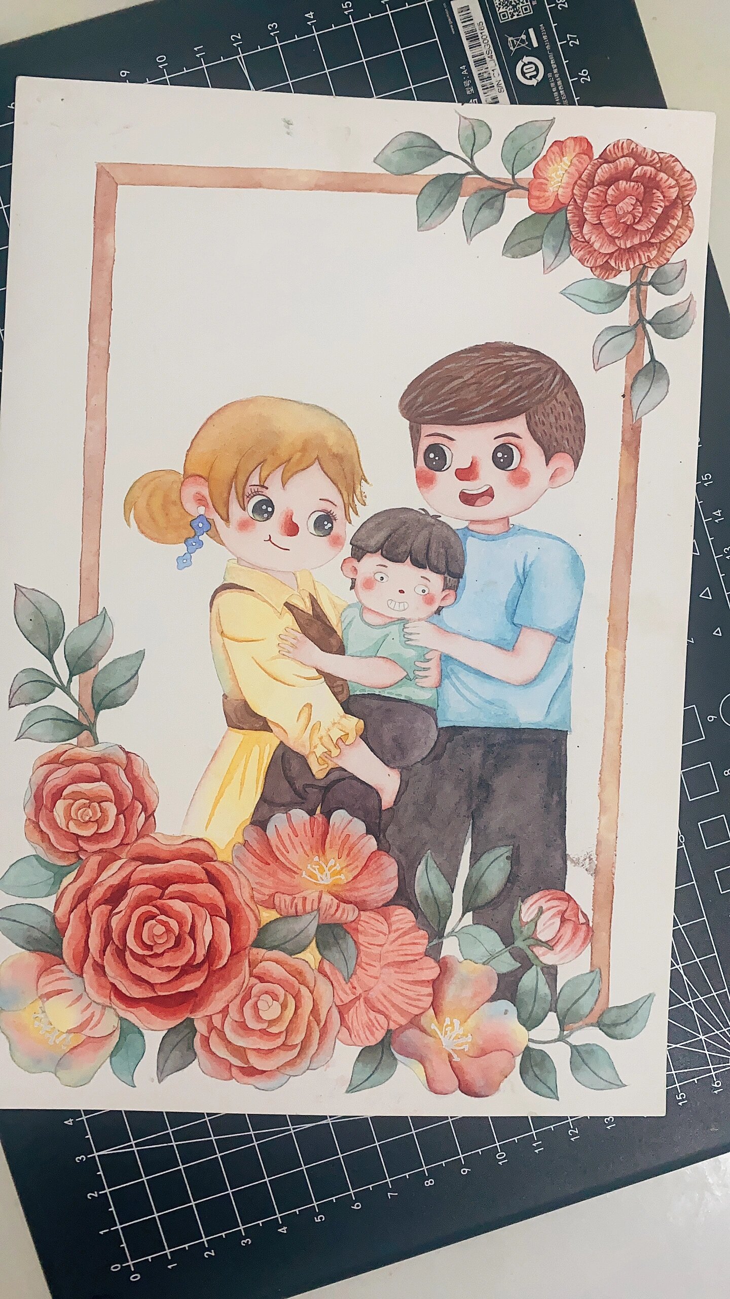 原创水彩过程/幸福的一家三口/每日一画画