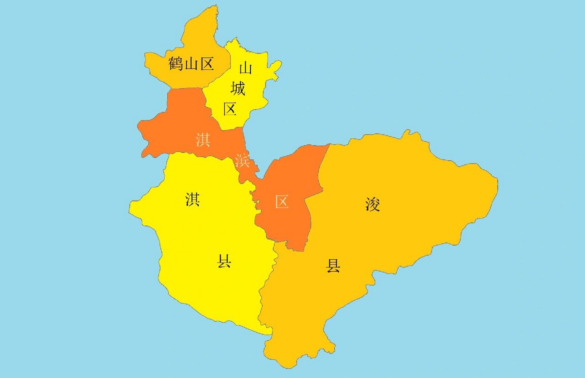 河南行政区划地图 鹤壁,商朝首都朝歌所在地,下辖3区2县:淇滨区,山