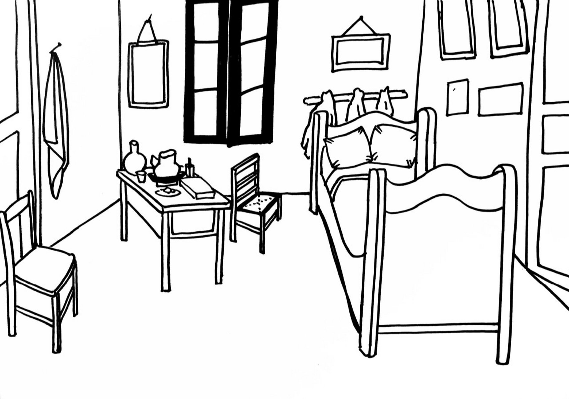 线描 ▏梵高卧室 画这幅画呢 主要需要咱们先掌握好房间的透视 然后再