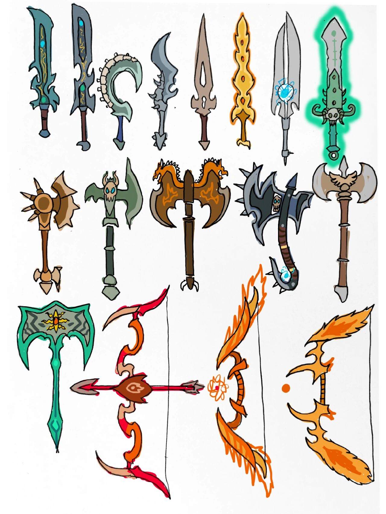 剑,斧,弓箭随想 这学期开了个魔幻火柴人的课,都是我小时候玩游戏里面