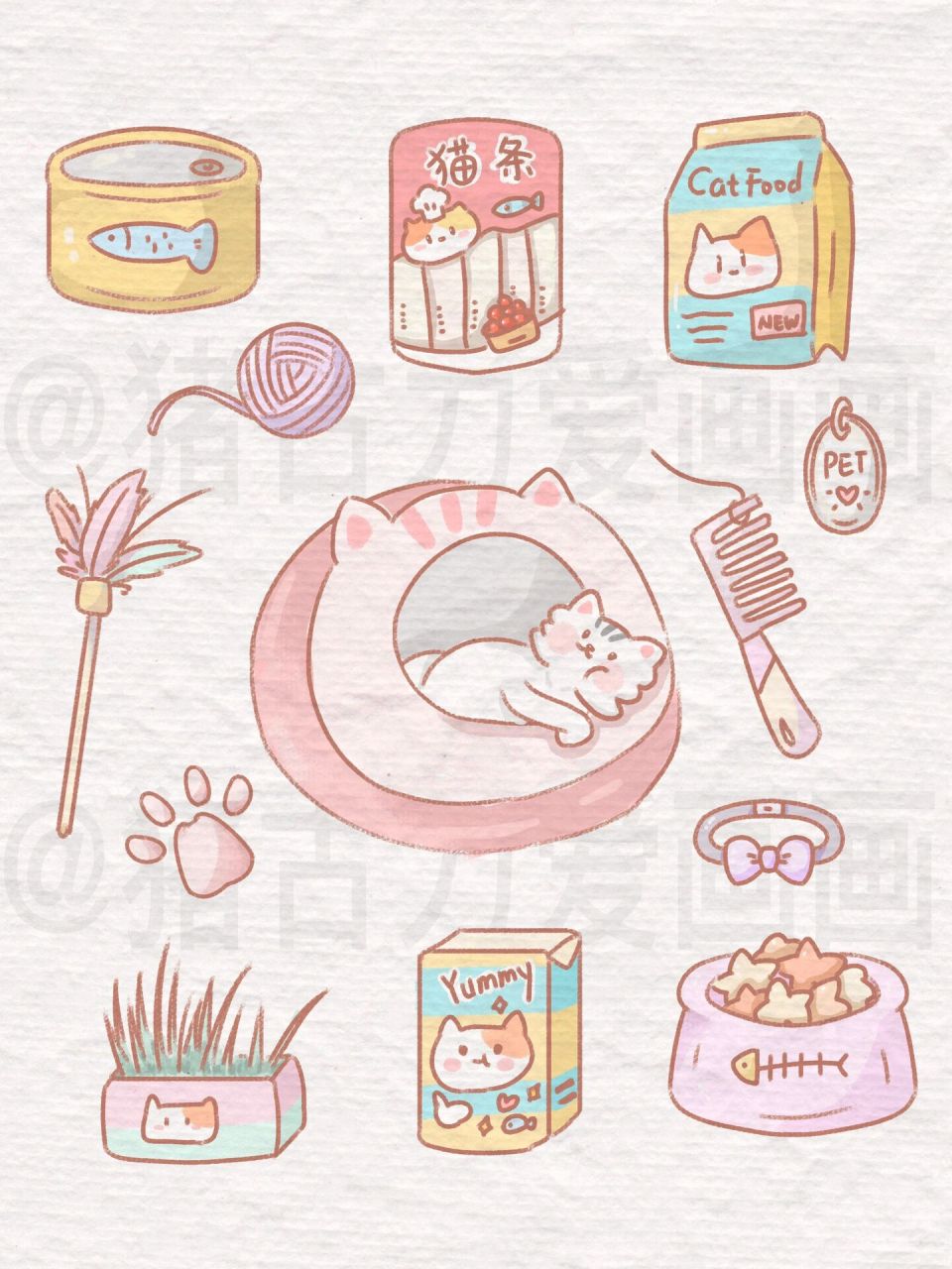 简笔画|宠物用品 猫咪游乐园 今天画一组宠物用品,主要是猫咪主场啦