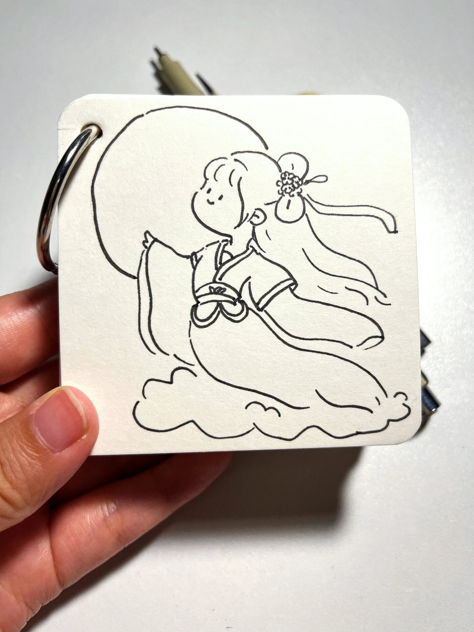 原创|嫦娥奔月简笔画 中秋节手帐素材 中秋节儿童手抄报素材