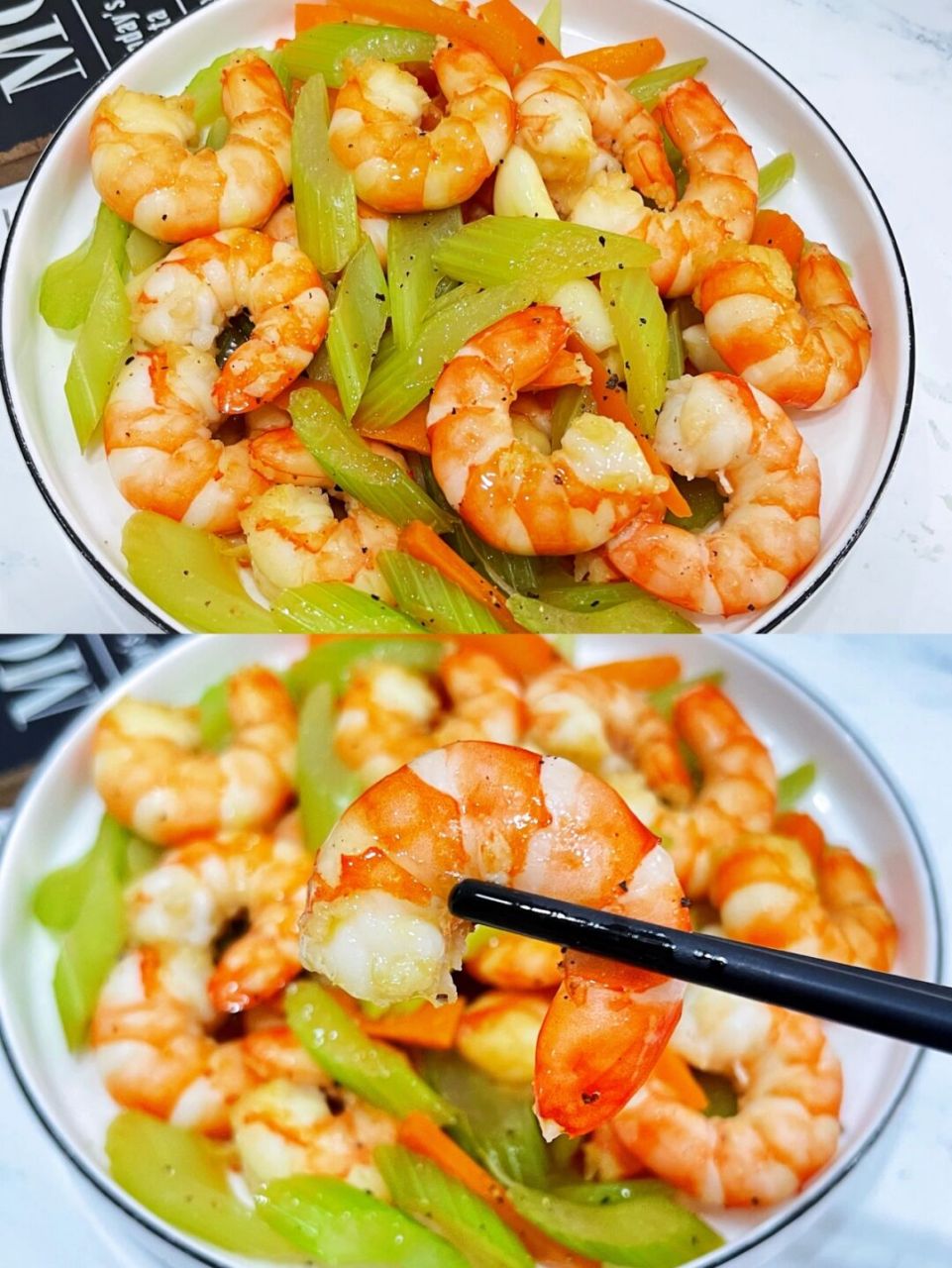 73准备食材:虾仁,西芹,葱姜蒜,黑胡椒,料酒,淀粉 做法: 16615