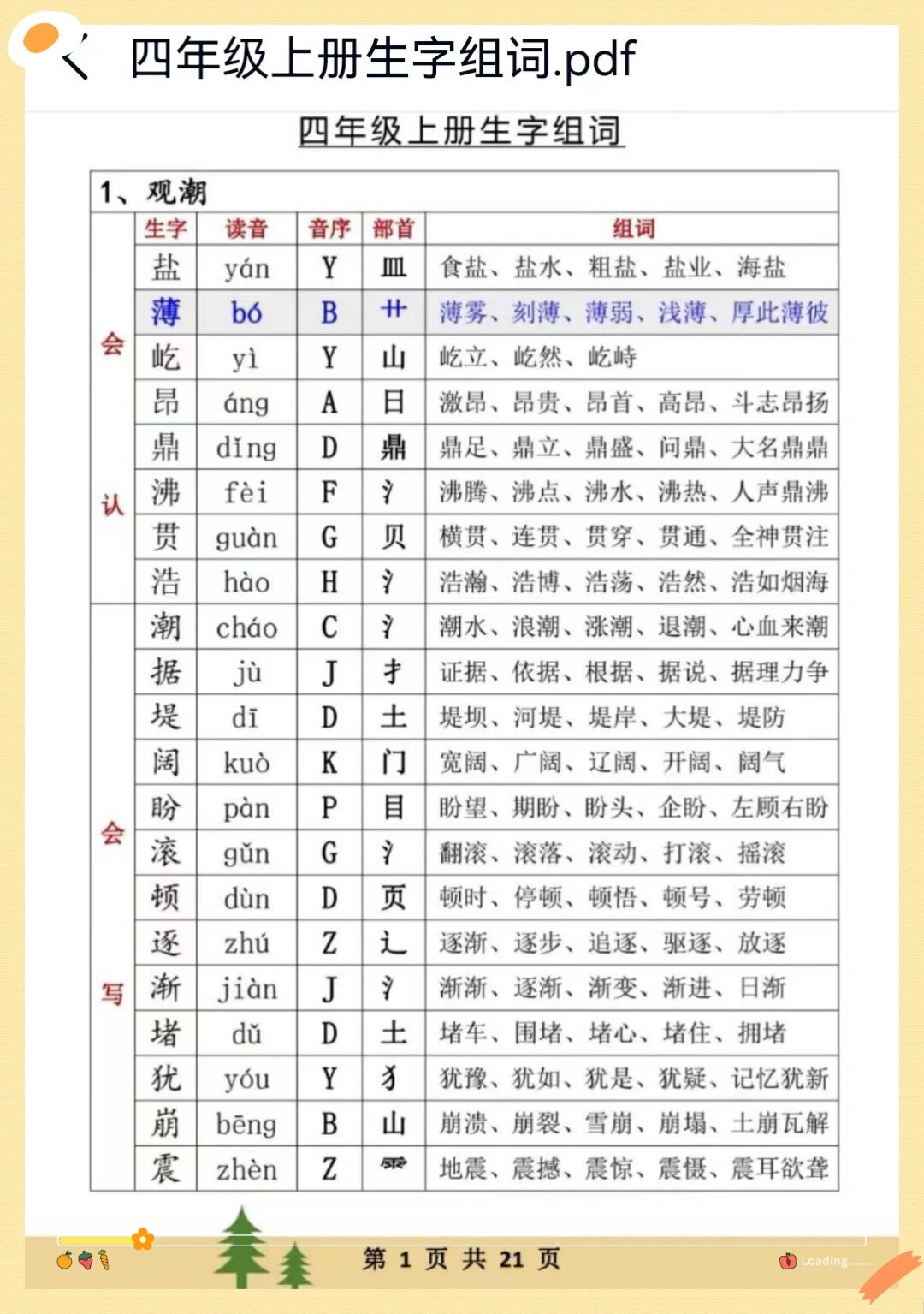 四上语文生字组词