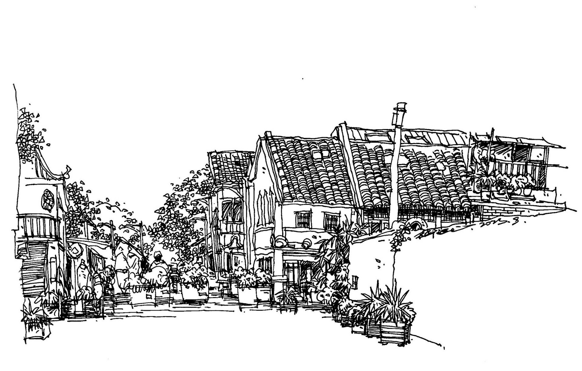 闽南老街,钢笔速写 漳州古城