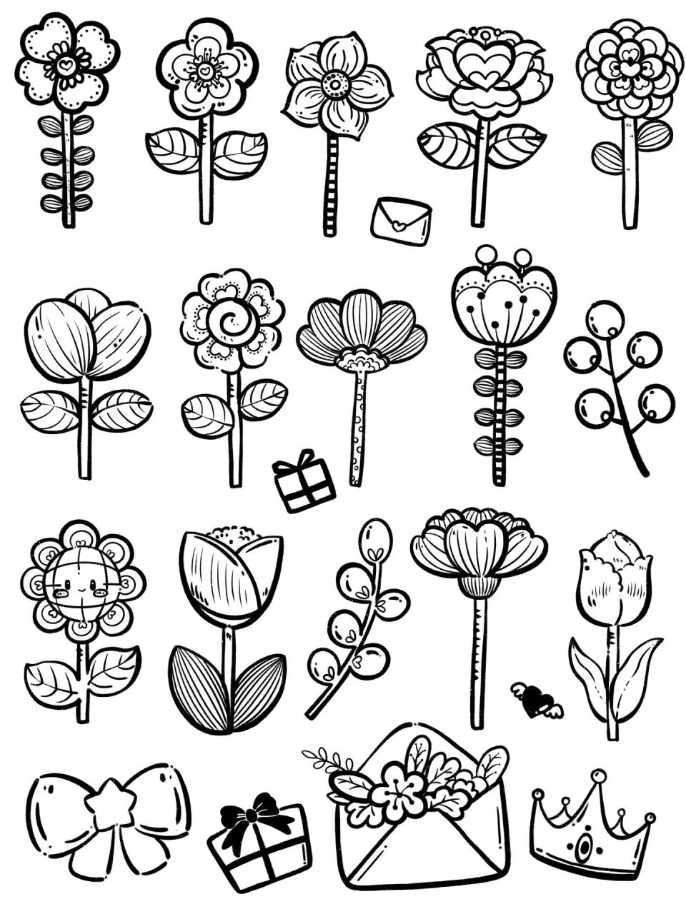 绿植花卉97简笔画7 儿童画花束控笔练习,"母亲节""教师节"主题画