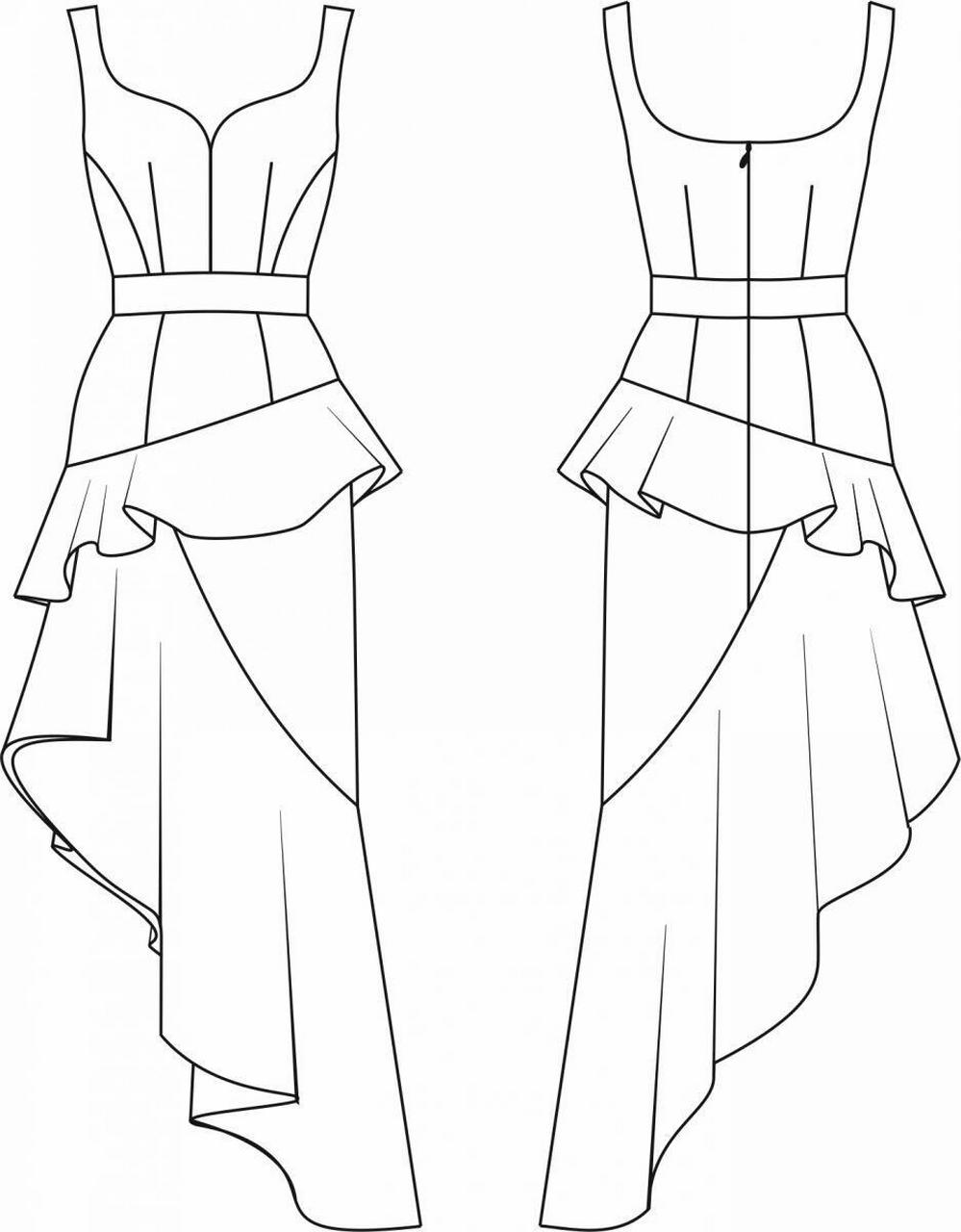 连衣裙款式图正反面|线稿|ipad绘画96 服装款式图分享