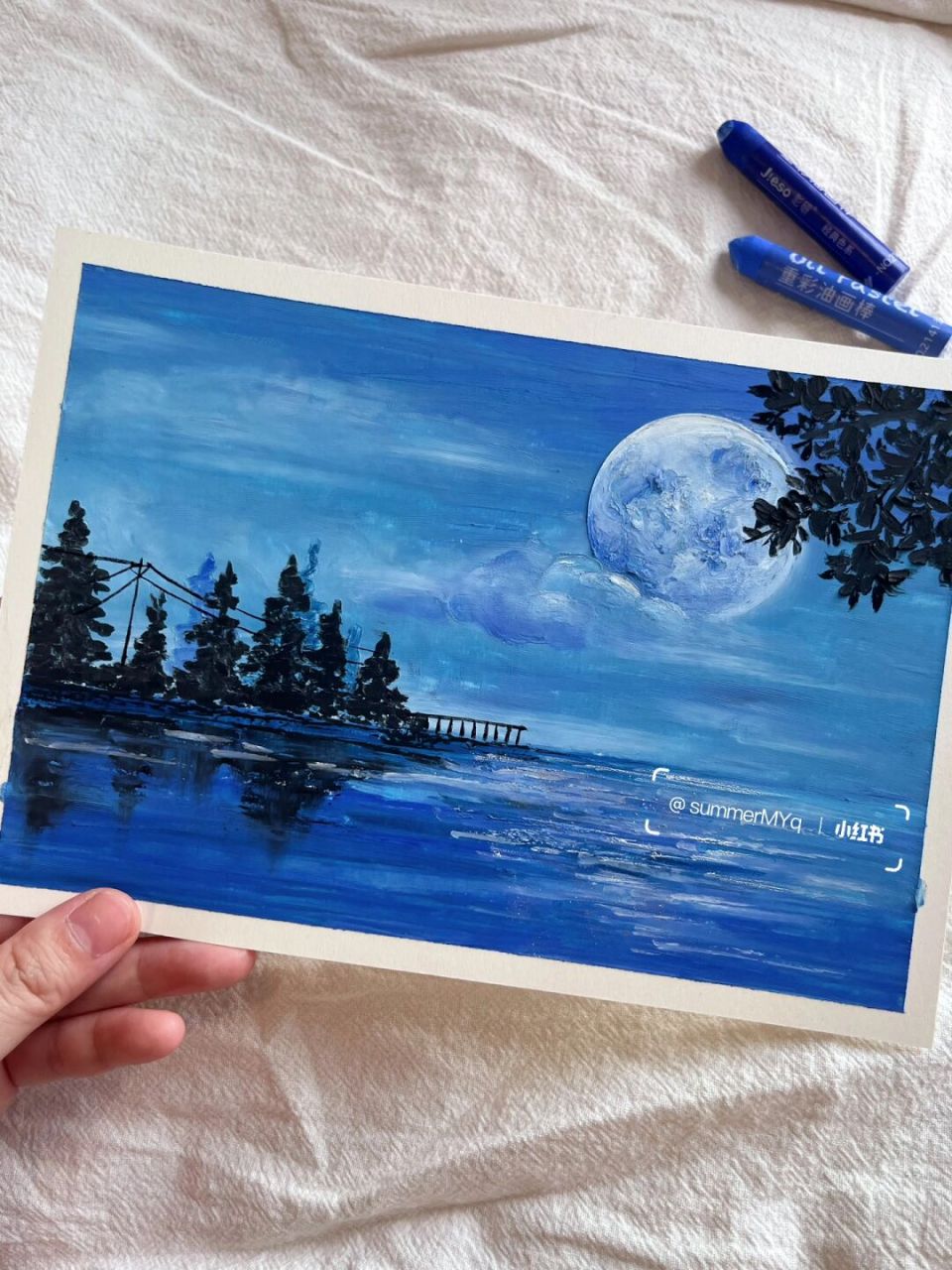 油画棒」夏夜月色 99 走,去树下乘凉 去看夏日的月光