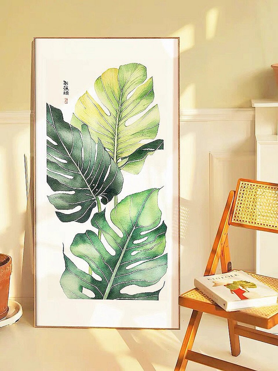 新中式现代简约芭蕉叶好寓意客厅玄关装饰画 路过人间,自然有绿 何须