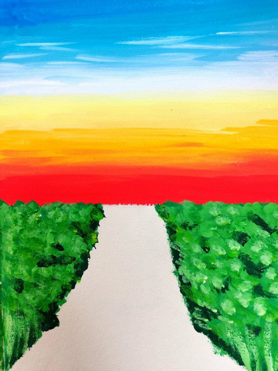 【少儿美术|水粉】远去的公路(含步骤图) 教学时长:120分钟 适合年龄