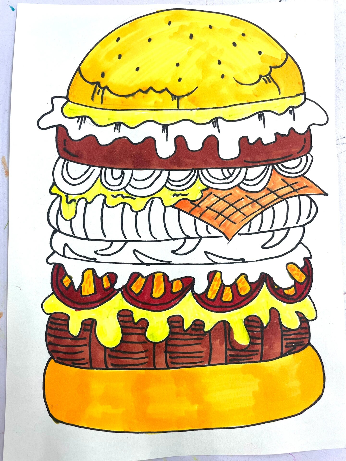 7-9岁创意美术课《巨无霸汉堡》含步骤