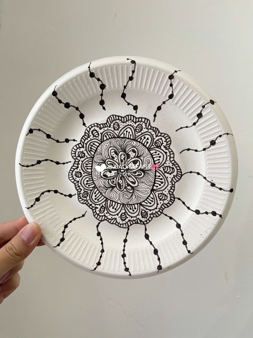 纸盘线描|蓝黑线描|环创设计|青花瓷花纹 超简单线描盘子绘画第三波