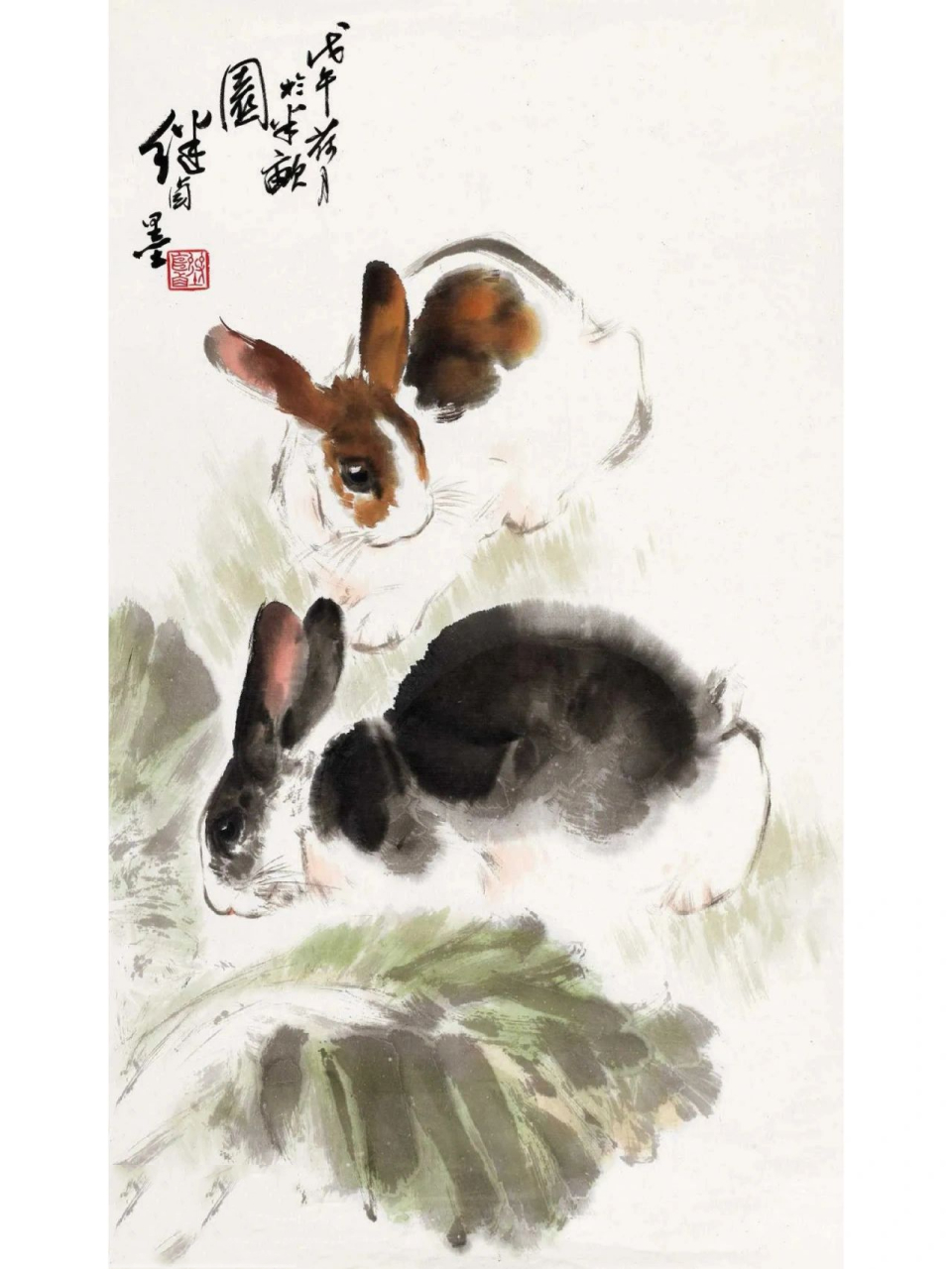 国画写意水墨兔最强王者 图为一代动物画大师刘继卣之作 可以说是近