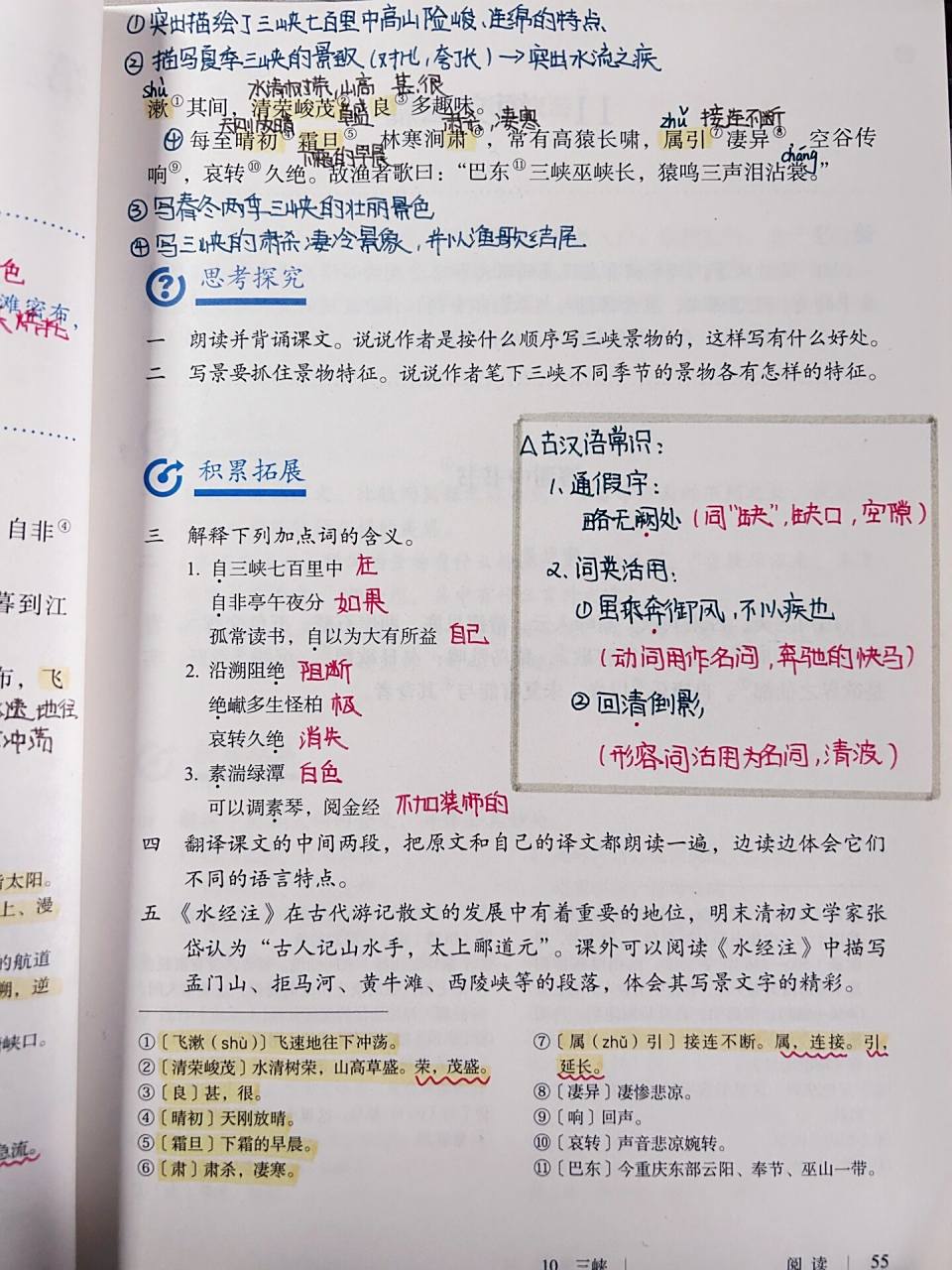 初中语文部编版八年级上册《三峡》学习笔记 99996991语文八