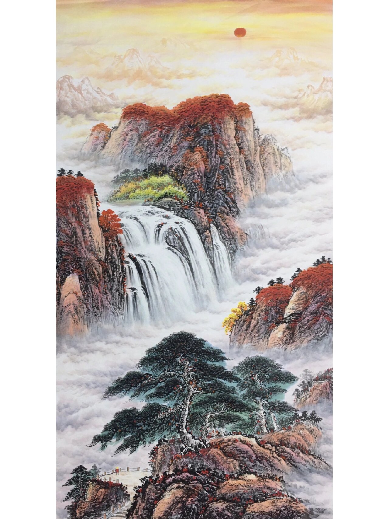 精品竖幅大六尺红山水《鸿运当头