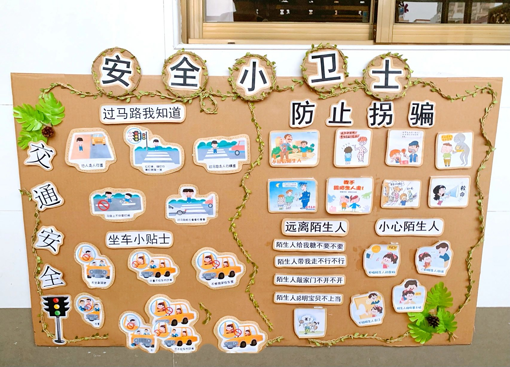 幼儿园森系安全宣传栏 消防 交通 标志展板 幼儿园安全小卫士主题宣传