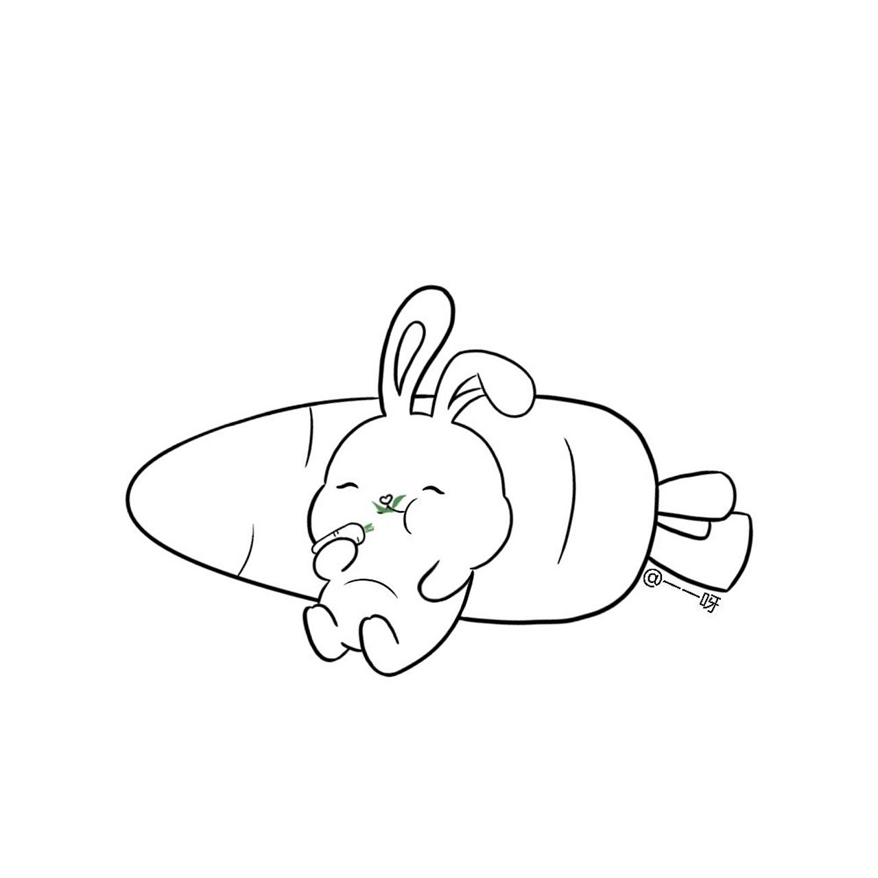超可爱小兔子|简笔画 枕着胡萝卜睡觉,做梦都是胡萝卜味儿的吧