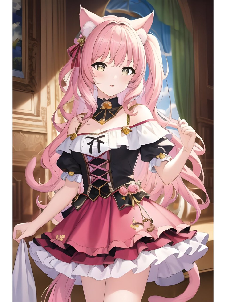 甜美可爱精灵耳猫尾女孩,动漫二次元绘画