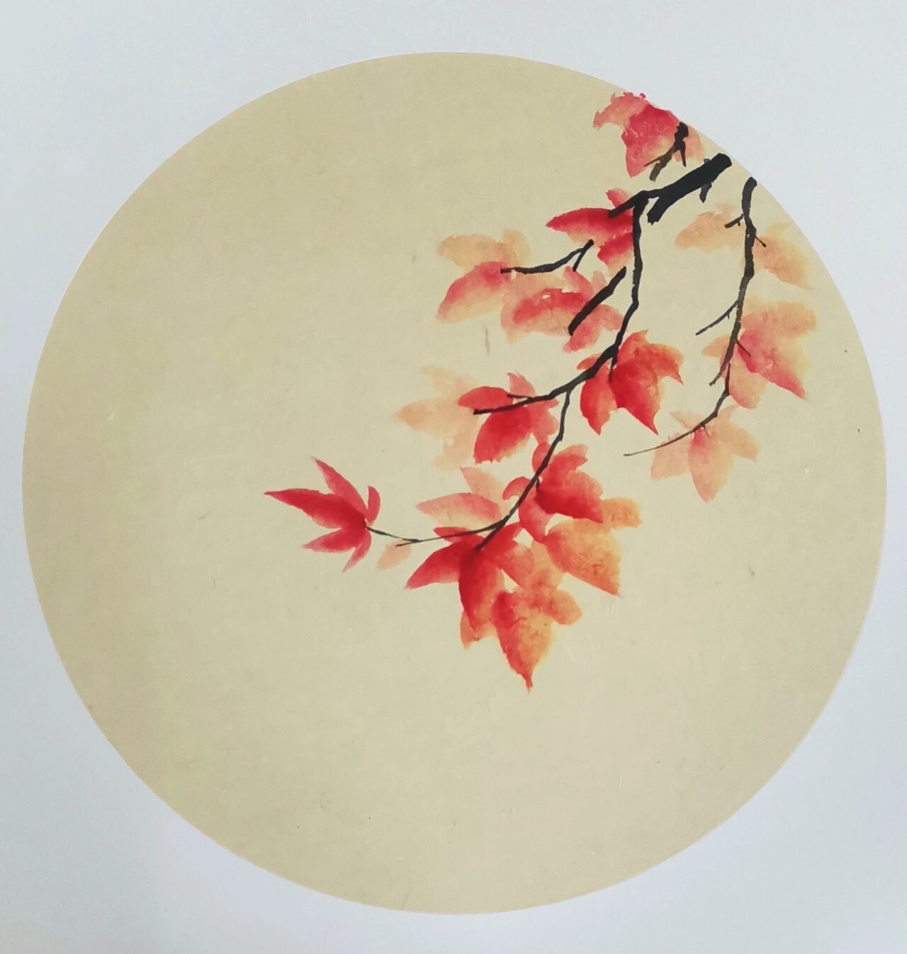 学习笔记 国画山水画法 枫叶 秋景 秋天 《醉梦枫叶红》 1.