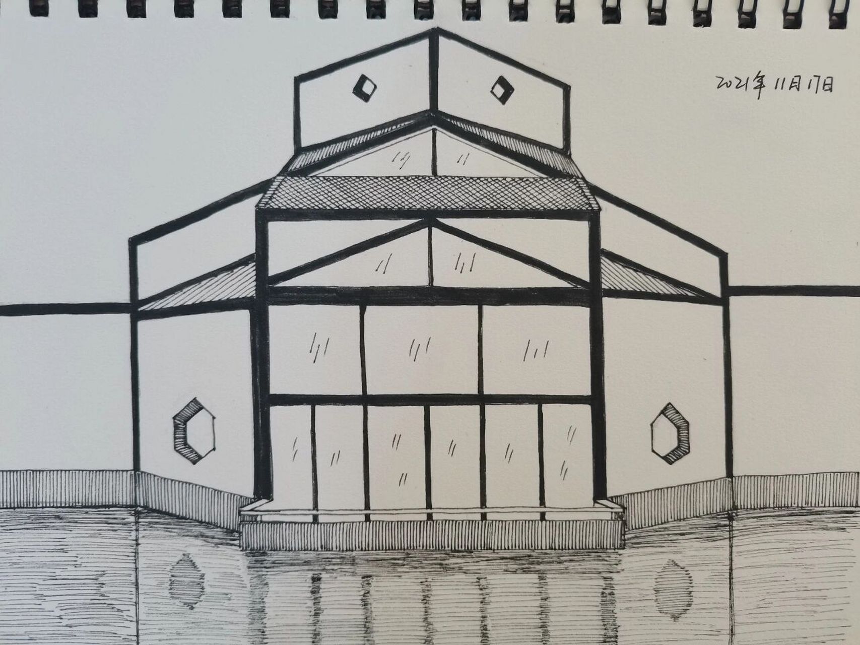 控笔练习/黑白线条画建筑—苏州博物馆