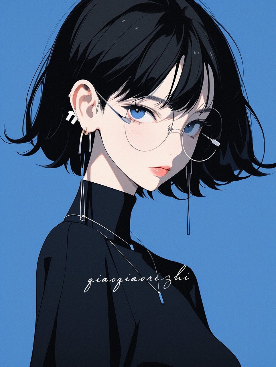 极简美学|插画头像|戴眼镜的短发女生