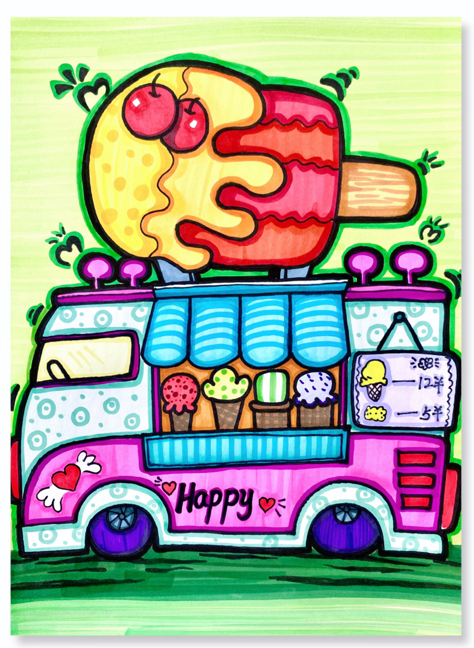 冰淇淋车简笔画儿童画图片