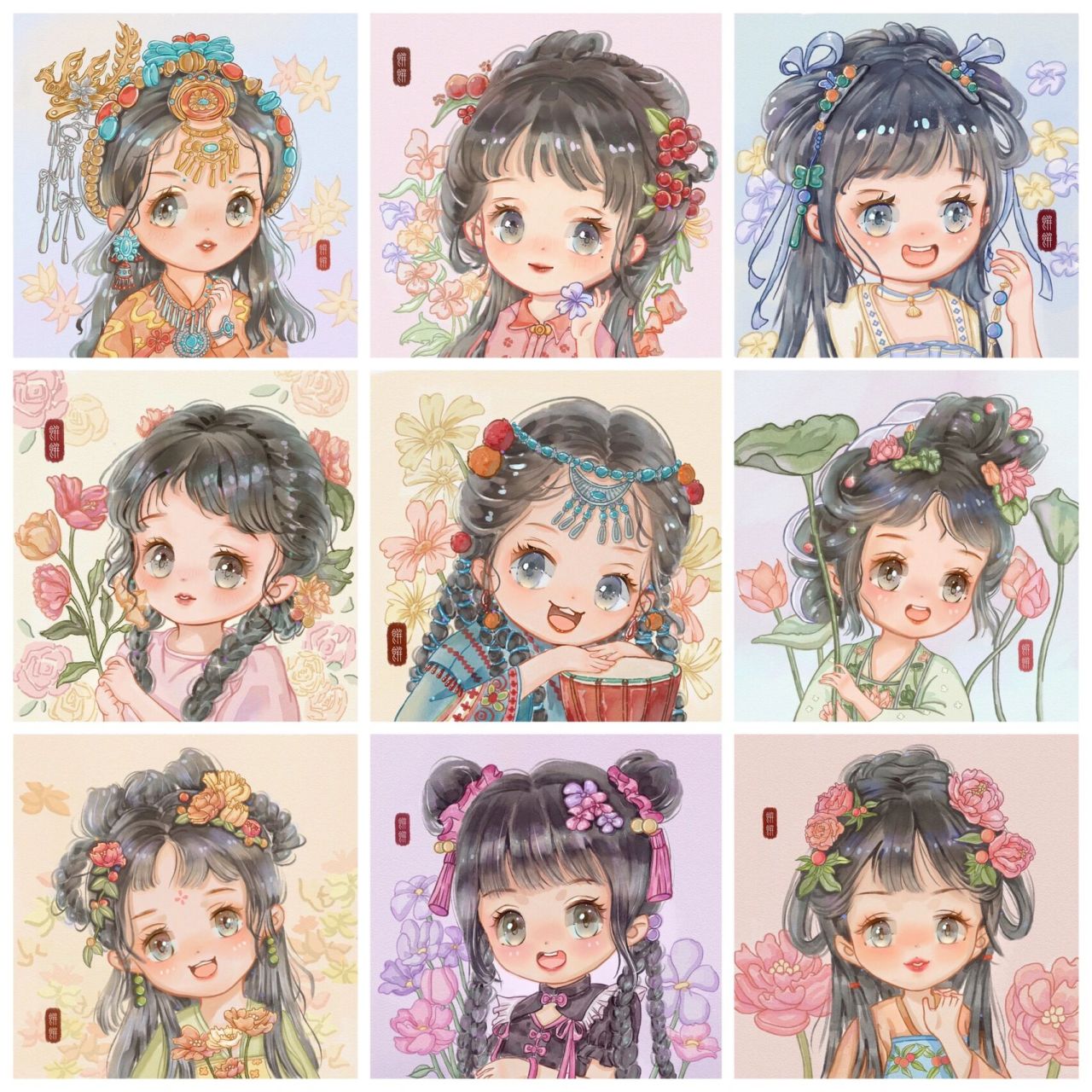 春日花花98|古风,民族风头像|九宫格合集 终于集结了九只古风,民族