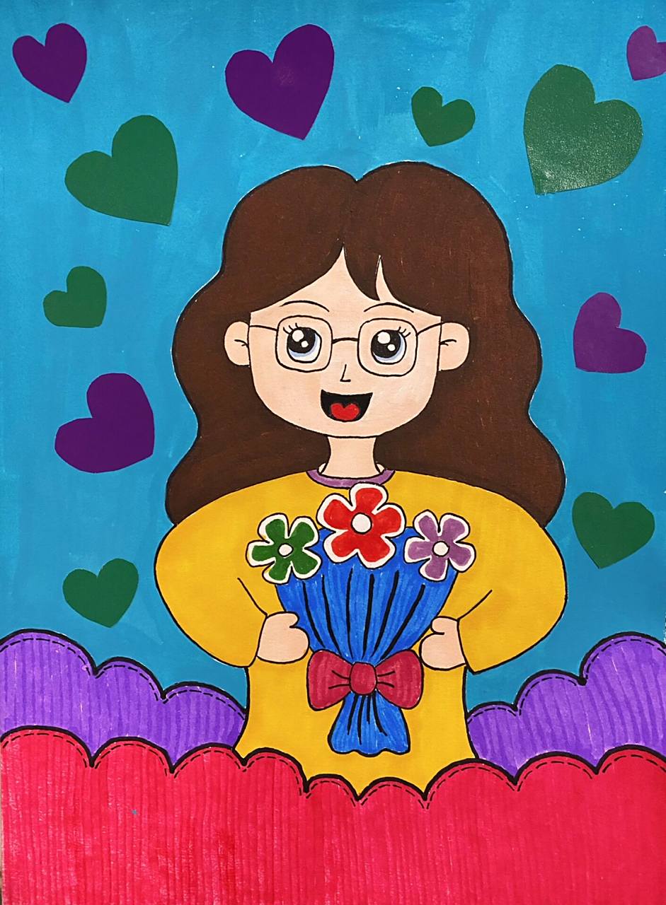 我最爱的老师画像. 老师人物儿童画.