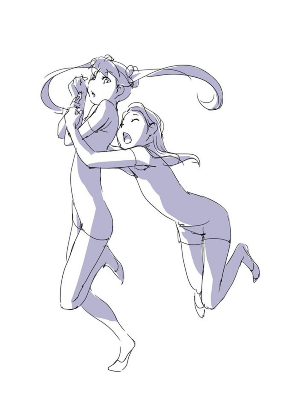 双人构图动作的光影二分法#绘画教程##遇见艺术