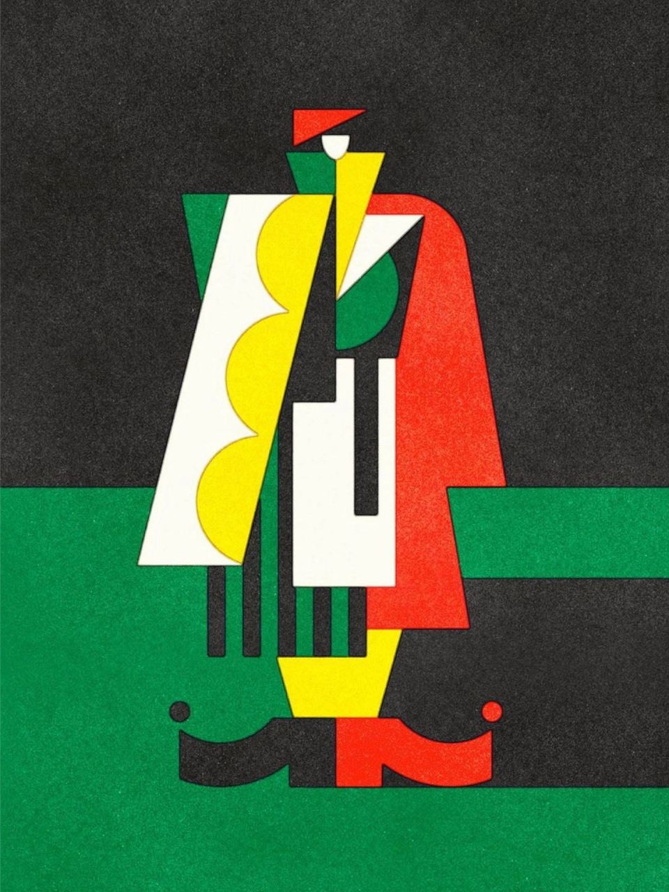 抽象几何插画|色彩构成|复古人物图形分割 将人物图案用抽象的几个