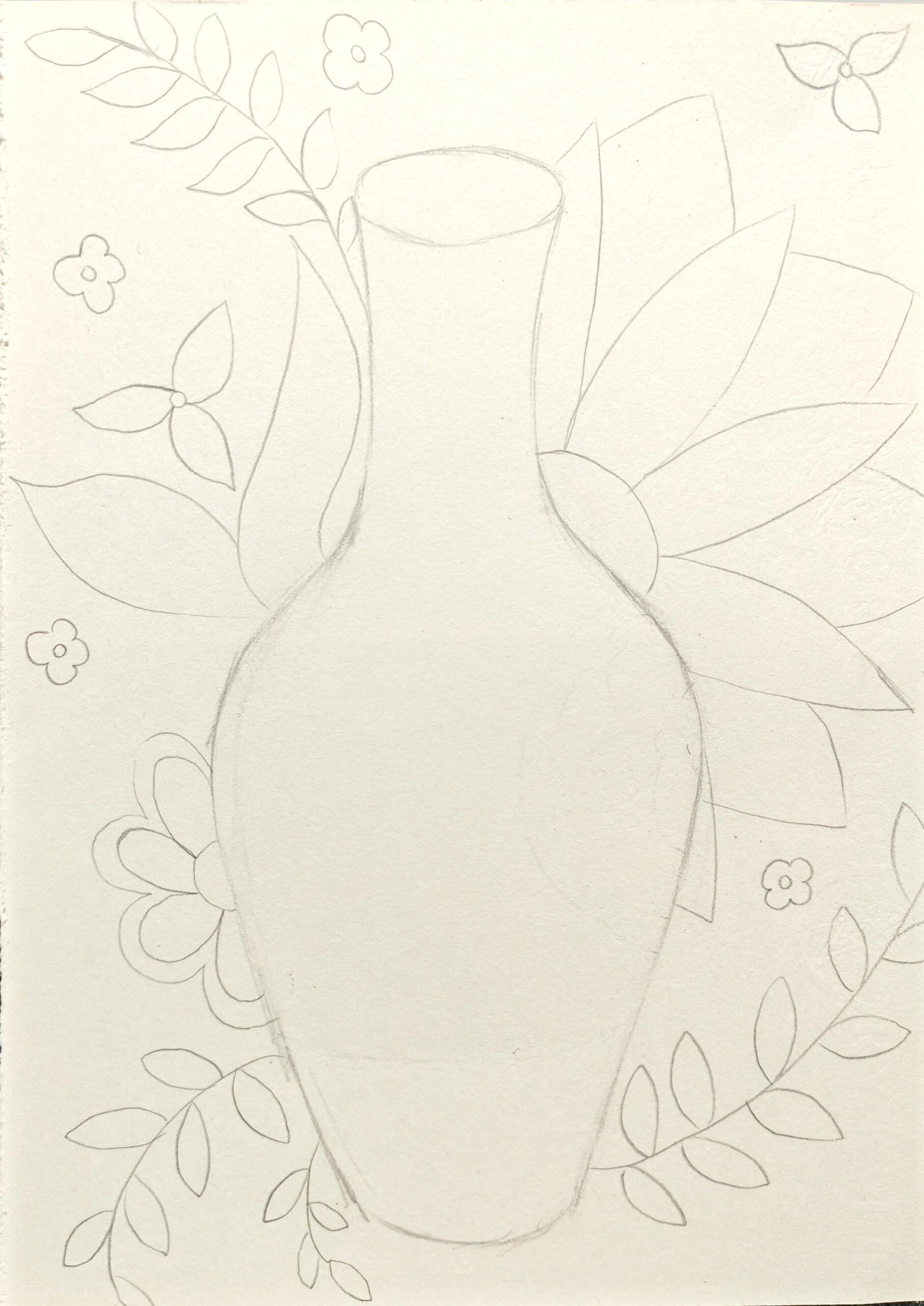 青花瓷色彩线描儿童画