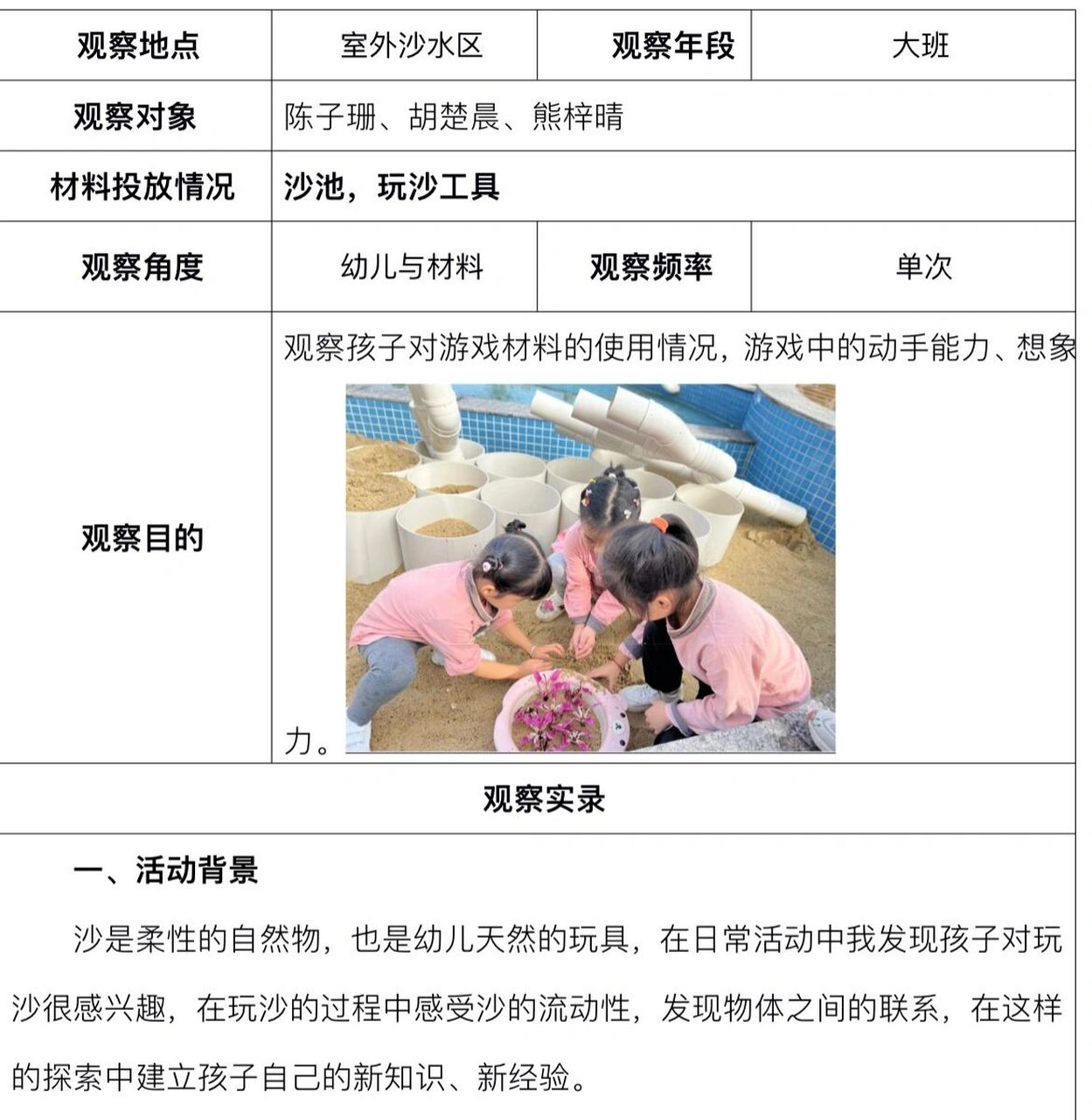 安吉游戏观察记录沙水区,安吉箱,轮胎 幼儿园安吉游戏观察记录