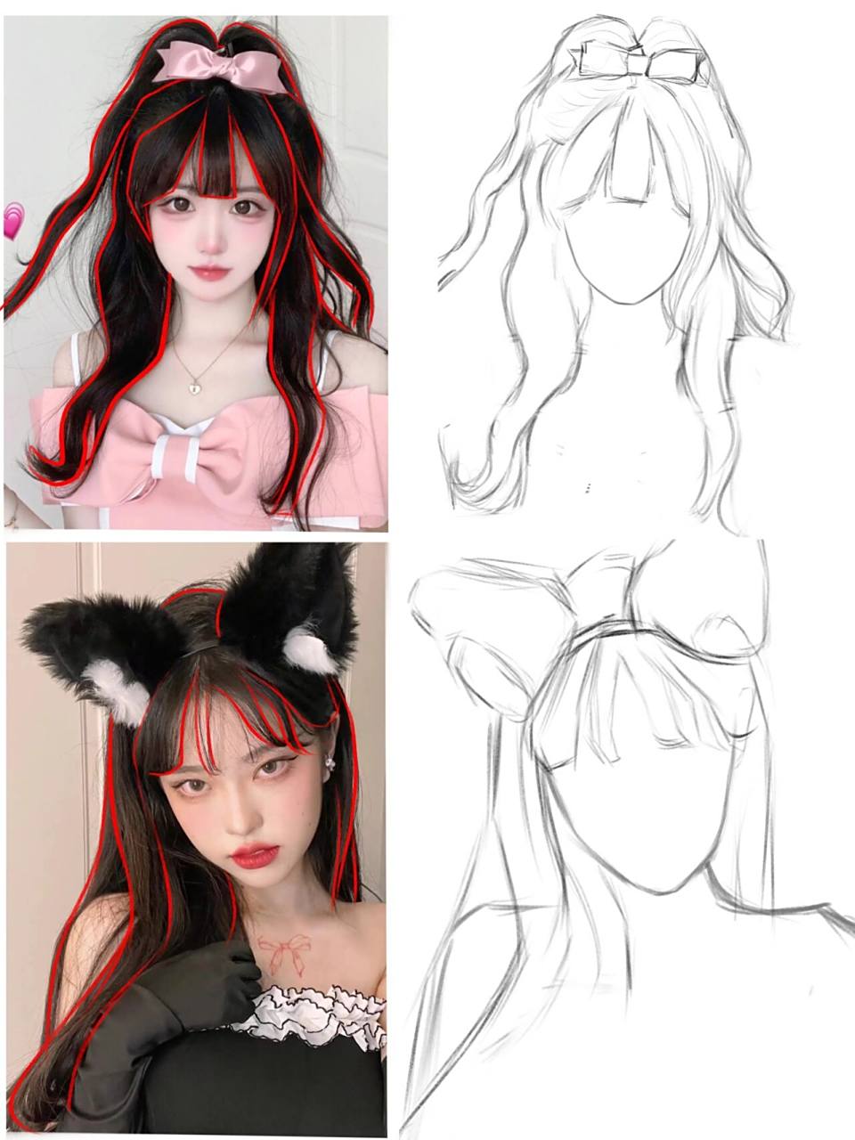 procreate96 4种现代女生线稿发型绘画过程 4种不同女生线稿发型