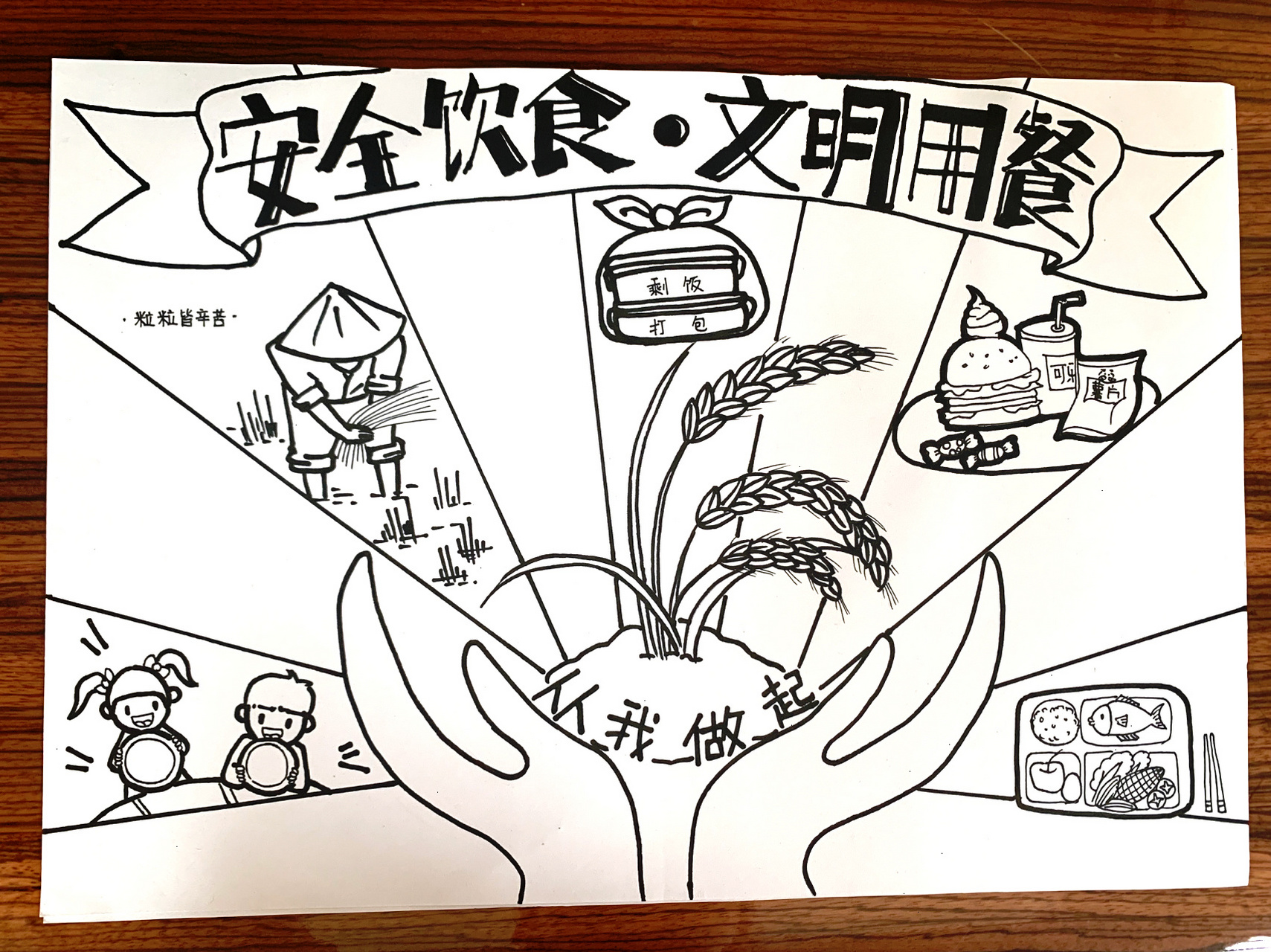 关注食品安全,制止餐饮浪费学生宣传画 学校要求:"关注食品安全,制止