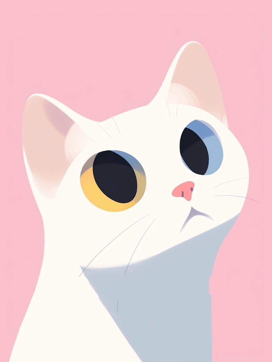 异瞳白猫|鸳鸯眼阴阳眼2 前两张图是关键词生成的效果 后两张是家的